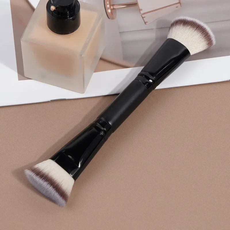 Double Head Makeup Brushes 2 In 1 Flat/Angled Foundation Concealer Contour Brush para sa Blending Loose Powder Liquid Cream — image 11
