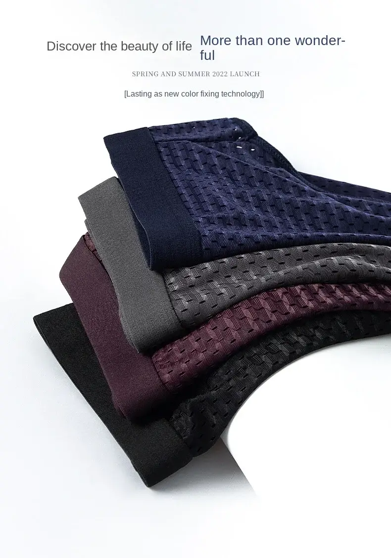 Homens sólidos verão roupa interior de seda gelo boxershorts cuecas respiráveis roupa interior de fibra de carbono de bambu anti-bacteriano oco calcinha — image 11