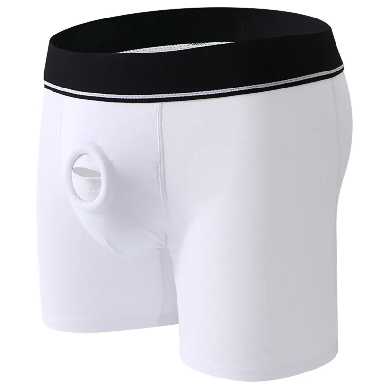 Anel peniano masculino sexy jock hole boxers cockring homem shorts roupa interior calcinha de algodão bolsa aberta cuecas longas boxershorts