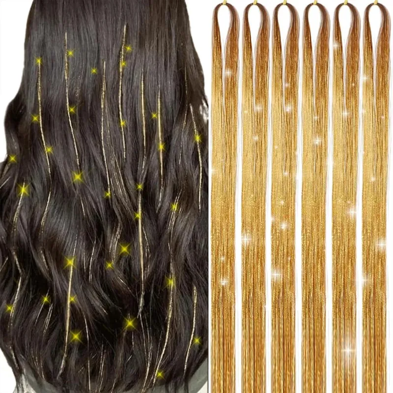 Hair Tinsel Kit 6 Pcs 2000 Strands Silver Tinsel Hair Extensions Fairy Hair Tinsel Heat Resistant Sparkly Shiny Synthetic Hair — image 11