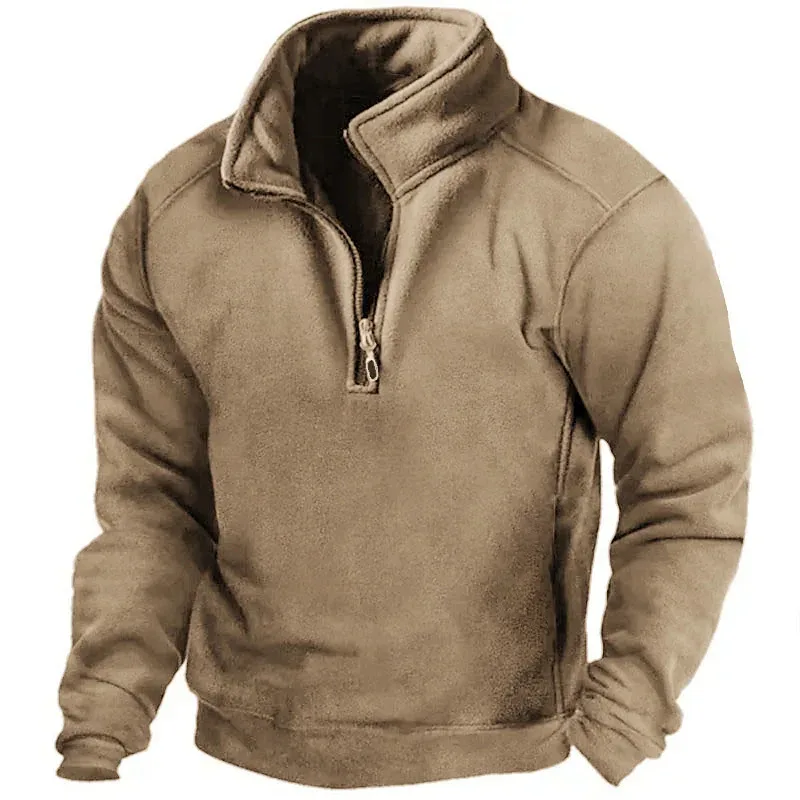 2026 Mens Half-Zip Sweatshirts Autumn Male Stand Collar Loose Solid Color Pullover Bagong Tao Trend Casual Army Green Hoodies — image 2