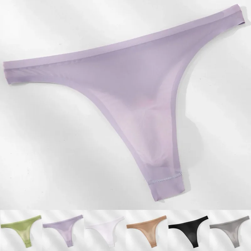 Men's Ultra-thin Ice Silk G-string 3D Bulge Pouch Thong See Through Underwear Low Rise Men Bikini Briefs U Pouch Lingerie — image 2