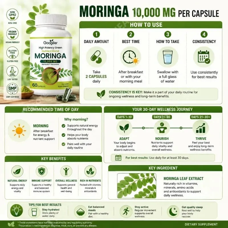 Premium Moringa Supplement with Natural Leaf Extract Herbal Nutrition Formula for Daily Wellness Support 60 Capsules — image 3