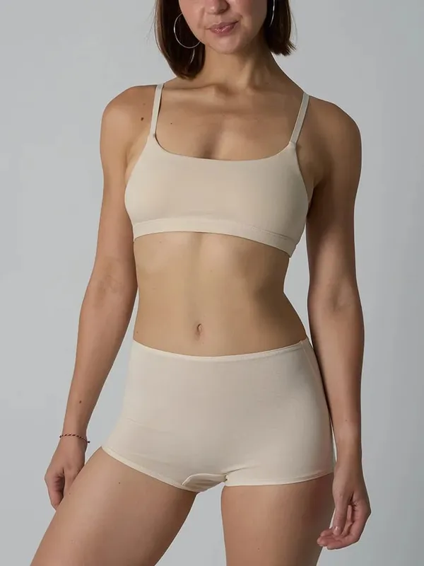 Conjunto de sutiã e bermuda sem aro de algodão – conjunto de duas peças de lingerie de malha canelada sem acolchoamento — image 3