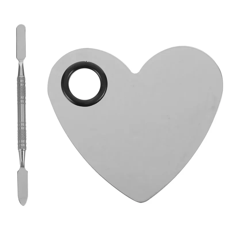 1Set Heart Shape Nail Art Tool Stainless Steel Makeup Plate Easy Clean DIY Manicure Color Mixing Palette
