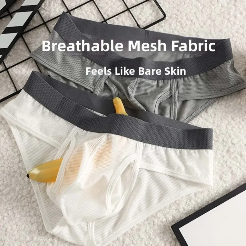Thin Underpants Summer Thin Briefs Men Side Opening Breathable Men Ice Silk Panties Splicing Lingerie Seamless Underwear Men — image 7