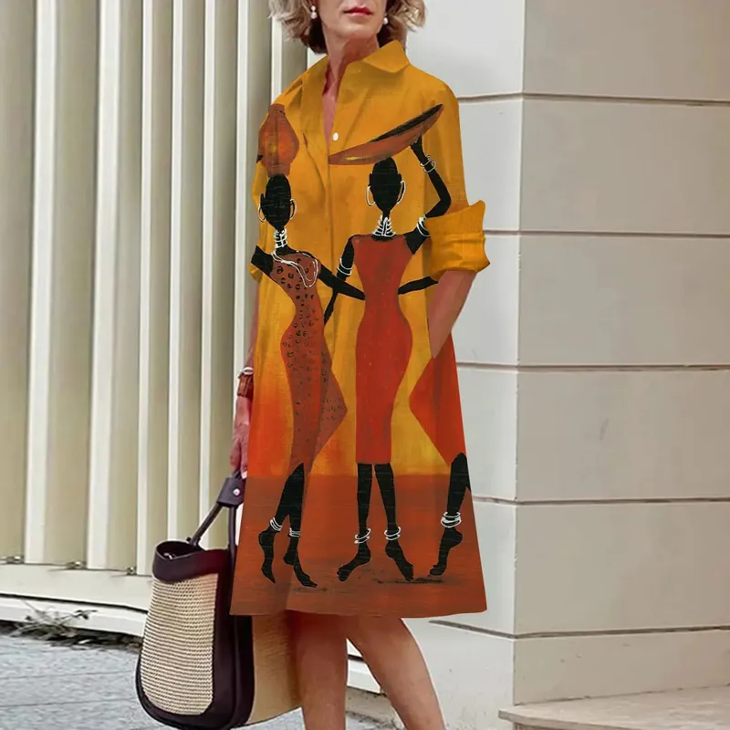 Verão novos vestidos femininos moda personagem arte padrão solto tamanho grande casual temperamento commuter irregular saia longa topos — image 16
