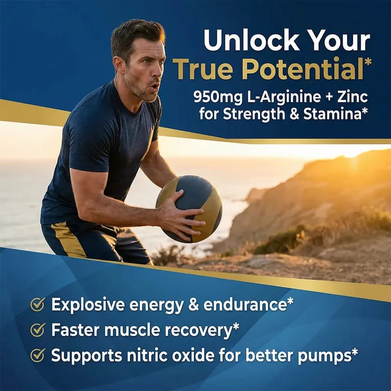 Men's L-Arginine 950mg Capsules - Supports Blood Circulation Workout Endurance & Muscle Growth Mercury for Adult 120 Capsules — image 5