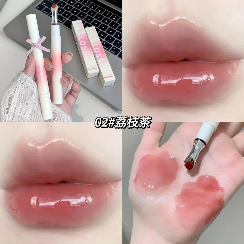 Kakashow 미러 하이드레이팅 립스틱(아이언 브러쉬 팁) 젤 립 글로스 하이드레이팅 립 글로스 6가지 천연 누드 쉐이드 화장품 — image 7