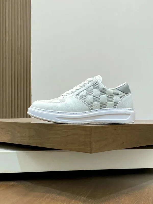 Grain Leather Low‑Top Skate Sneakers Grey White Checkerboard Print Patchwork Non‑Slip Rubber Sole Minimal Versatile Daily Walking Shoes — image 3