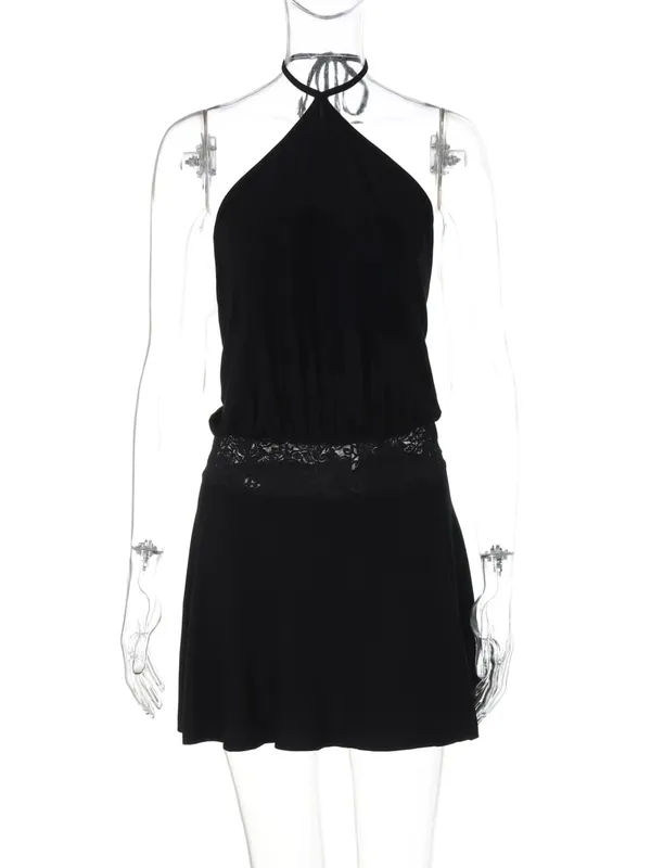 Hugcitar Women's Fashion Halter Solid Backless Patchwork Lace Bandage Sexy Mini Dress 2025 Summer na Damit Bakasyon Party Club — image 6