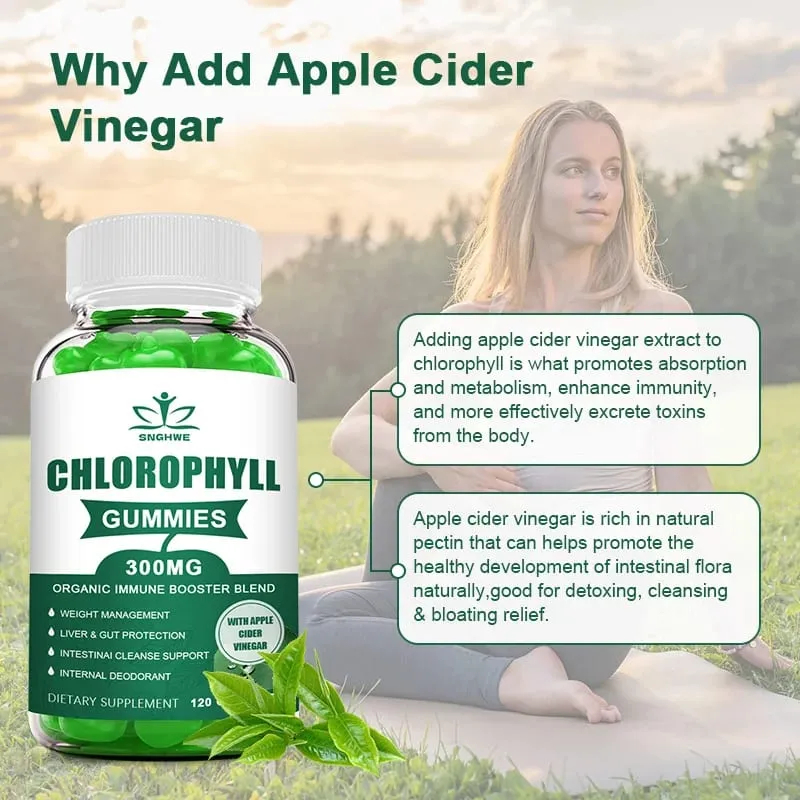 Chlorophyll Gummies-na may ACV Vitamin D3 C E B12 -Natural Deodorant Energy Boost Immune at Digestion Support Vegan 60 Candies — image 4