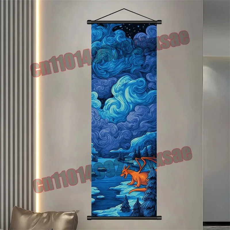 Printed Pokemon Poster Anime Wall Artwork Gengar Eevee Pikachu Images Scroll Paintings Retro Artist Home Living Room Decor