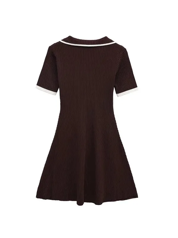 2025 Autumn Casual Mini Dress Fashion Contrast Color Design Short Sleeve Dresses For Women Elegant Short Dress — image 4