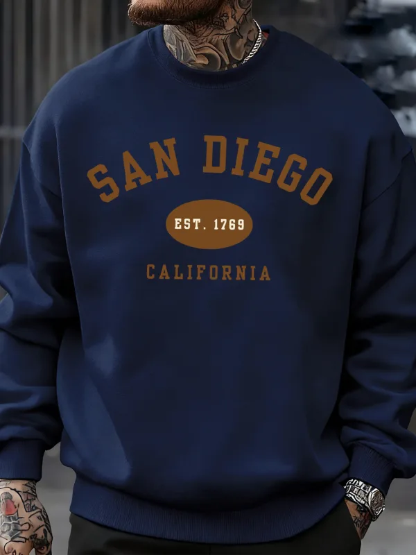 San Diego California Letter Printed Men Pullover Sweatshirts Soft Fleece Sweatshirt Crewneck Casual Clothes Oversized Streetwear — image 26