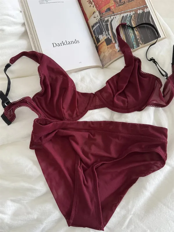 Bra French mesh comfortable lingerie with underpants suit small fresh underwear up support large breasts show small bra set