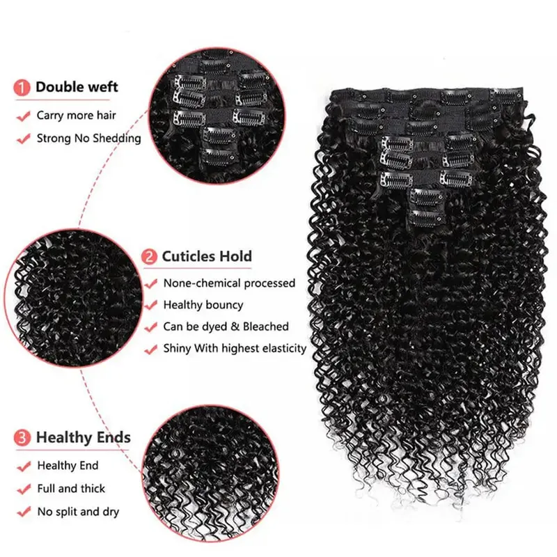 Kinky Curly Clip In Human Hair Extensions Full Head For Women Afro Kinky Curly Clip In Extension Virgin Curly Hair Extensions