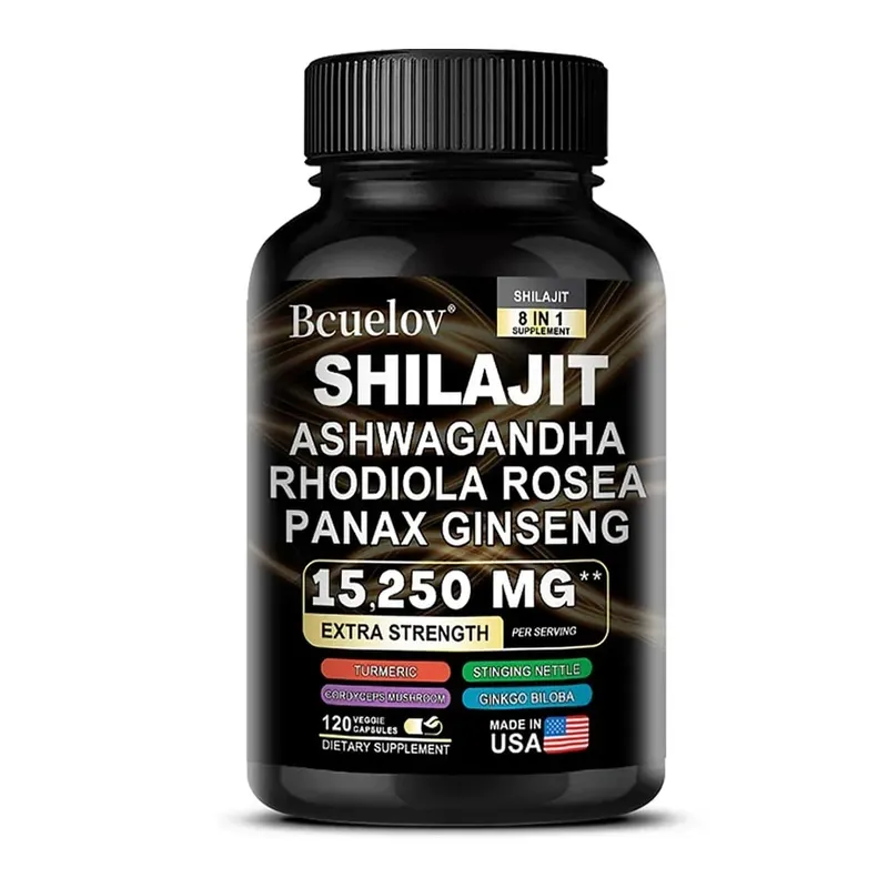 Shilajit 9000 Ginseng 1500MG Ashwagandha 2000MG - Extratos complexos de plantas naturais 8 em 1 fornecem energia, força muscular imunológica