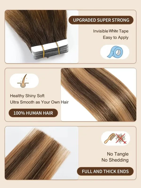 4/27 Straight Tape In Hair Extensions Highlight Invisible Tape In Human Hair Extensions For Salon High Quality 100% Human Hair