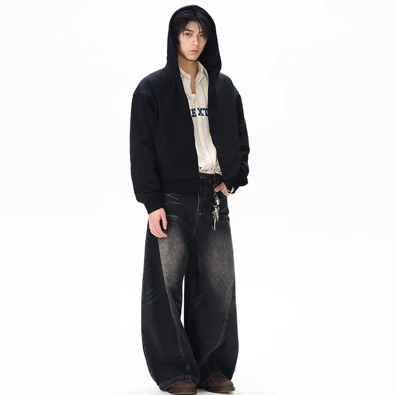 Spring New Men'S Jeans Wide Leg Pants Loose Machete Jeans Vintage Lightning Cracked Denim Trousers — image 4