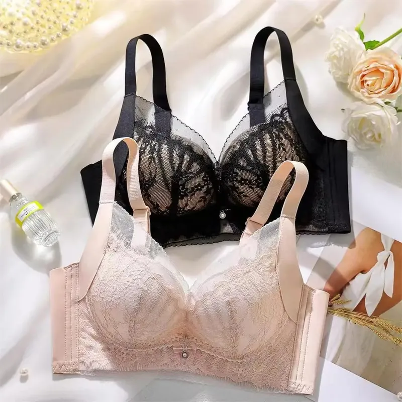 Women's Sexy Embroidered Lace Push-up Bra Breathable Adjustable Anti-sagging Lingerie without Empty Cup for Supportive Comfort — image 4