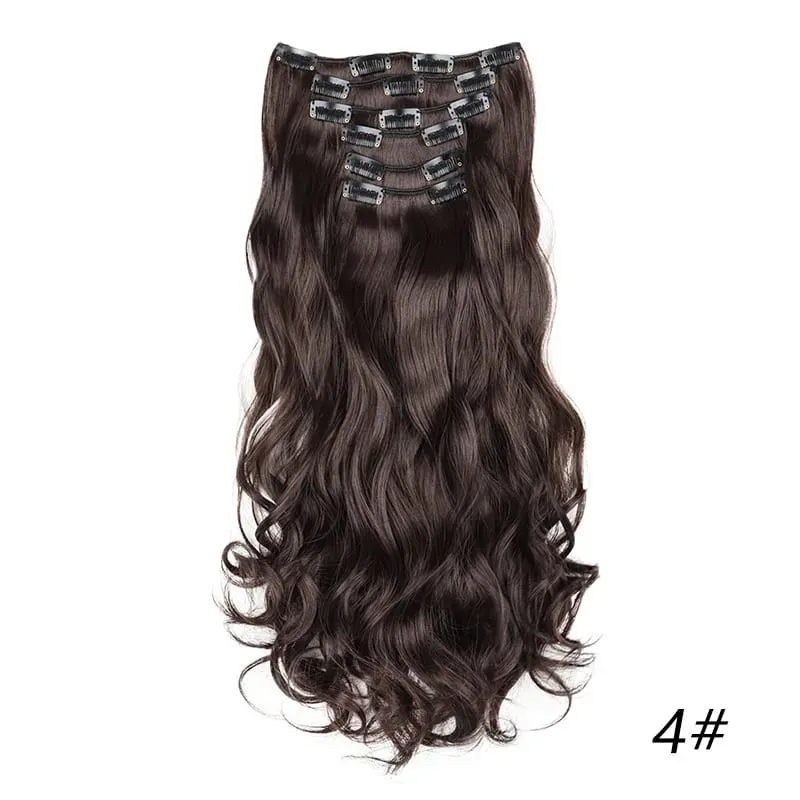 Synthetic Long Curly 16 Clips Hair Extension Heat Resistant Fiber Black Brown Hairpiece for Women Cosplay Wig Halloween Wig Part — image 15