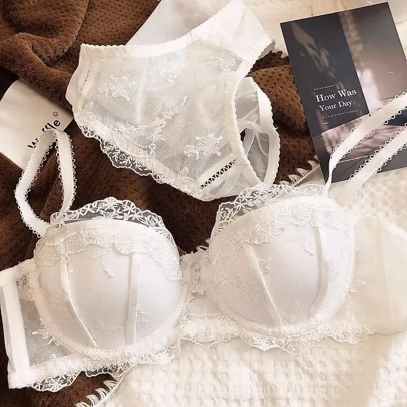 French Embroidered Lace Lingerie Two-Piece Set Lightweight Breathable Soft Underwired Bra with Light Support for Smaller Busts — image 6