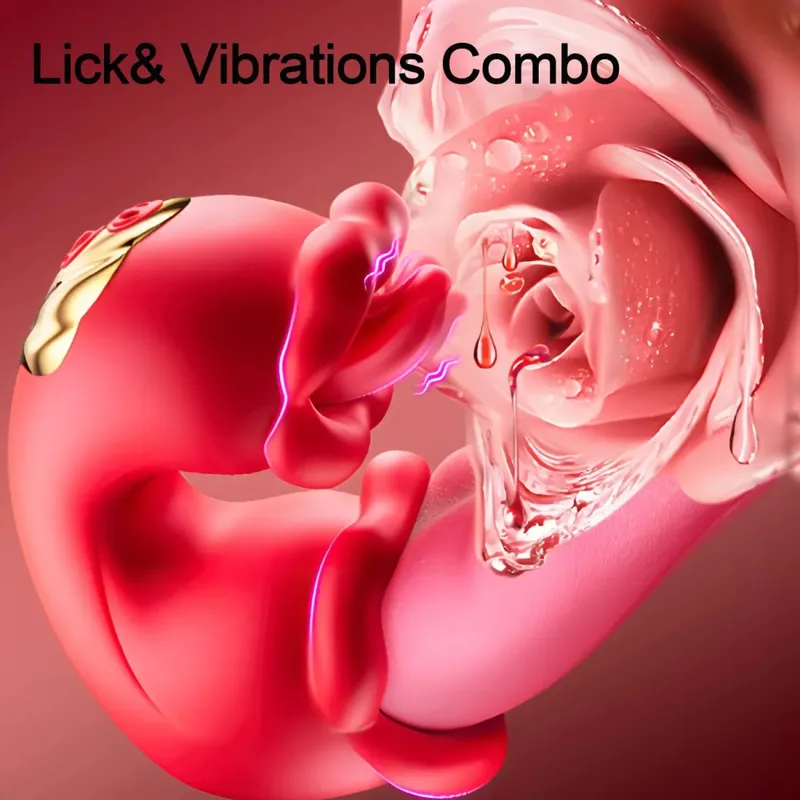 Rose Licking Realistic Tongue Vibrator G-spot Nipple Vagina Stimulator Clitoral Massager Thrusting Dildo Adult Sex Toy — image 4