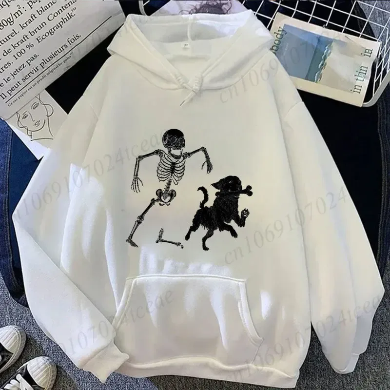 Vintage Halloween Men Women Hoodies Funny Skeleton Dog Print Tees Short Sleeve Casual Tops Halloween Party Costume Street Wear — image 3