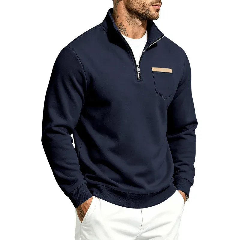 Mga Lalaki 2026 Autumn Winter Hot Item Fleece Lined Stand Collar Loose Vintage Sweatshirt Casual Commuter Fashion Lalaki Pang-araw-araw na Panlabas na Kasuotan — image 10