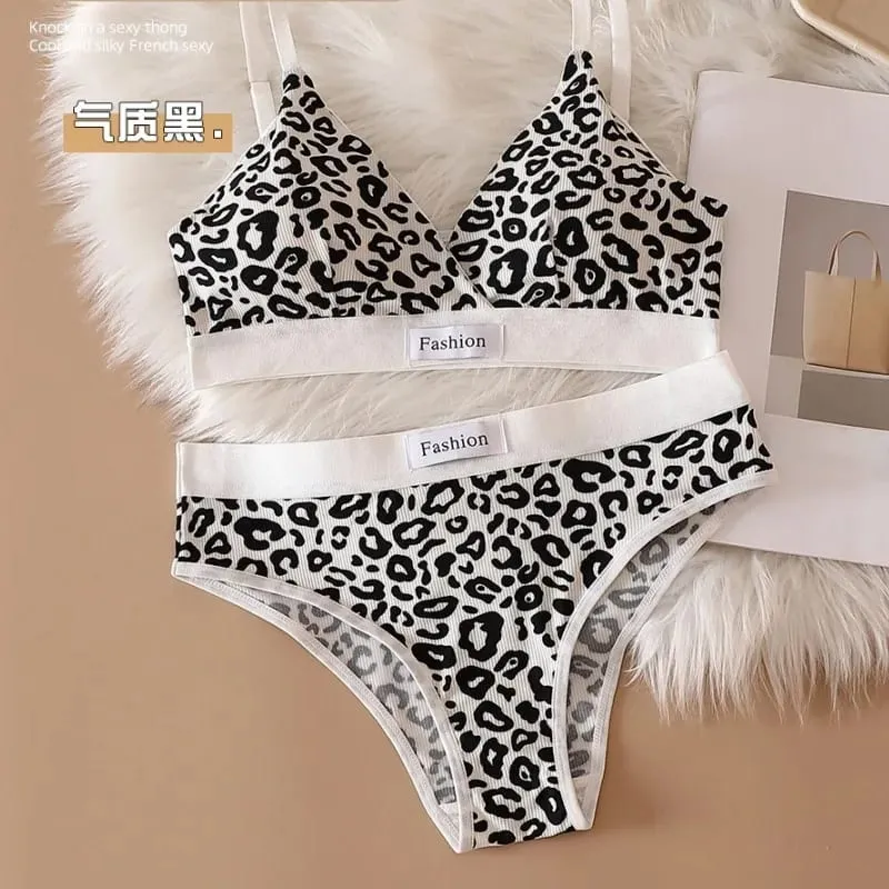 Summer New Women's Leopard Print Traceless and Steel Rim Bra Adjustable Shoulder Strap Back Women's Underwear Set — image 4