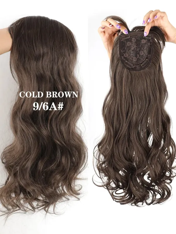 Synthetic 3 Clips In Topper Long Wavy Hairpiece Black Brown Women Fake Hair Clip In Hair Extensions With Bangs Fake Hairpiere