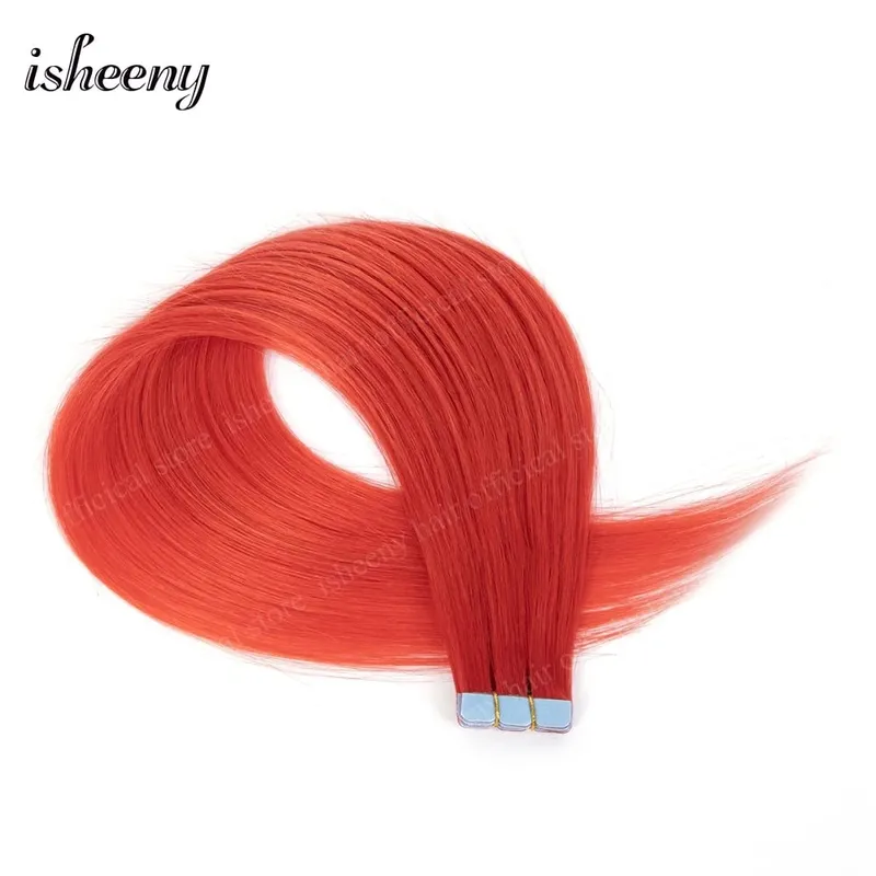 Isheeny 12' 16' 20' Tape In Hair Extensions Invisible Adhesive Tape In Hair Extension 10pcs/pack Pink Purple Blue Colorful Hair — image 17