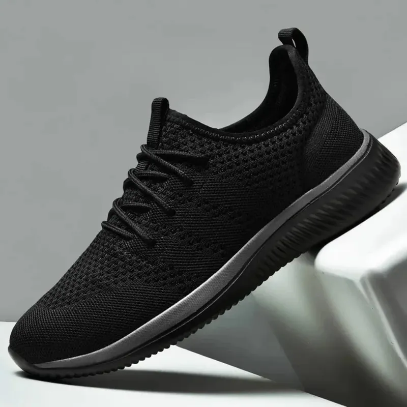 Men Casual Shoes Fashion Breathable Walking Mesh Flat Shoes Sneakers for Men Gym Vulcanized Shoes Black Sneakers — image 3