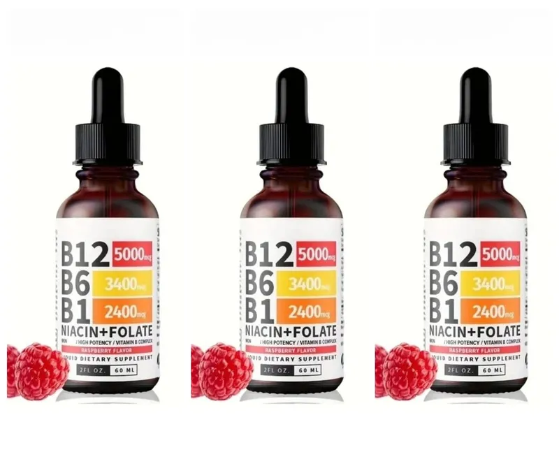 Bitamina B12 Liquid Drops 60ml Raspberry Flavor na may Vitamin B6+B1 Etc Multivitamin Support Energy Recovery at Brain Heart Health — image 9