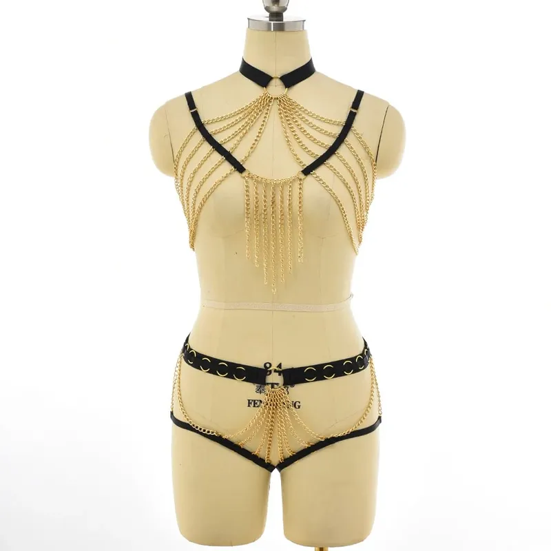 Gótico elástico corpo arnês gaiola sutiã oco ajustar lingerie sexy conjunto punk halloween pena desempenho roupas bondage arnês — image 11