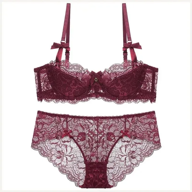 Adjustable Strap Underwire Lingerie Set for Women 2Pcs Floral Lace Bra and Panty
