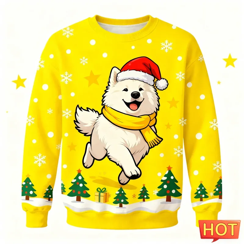 Cute Samoyed Graphic Ugly Christmas Sweater Fashion Holiday Wear Dog 3D Printed Sweatshirts Casual Oversized Unisex Pullovers — image 9