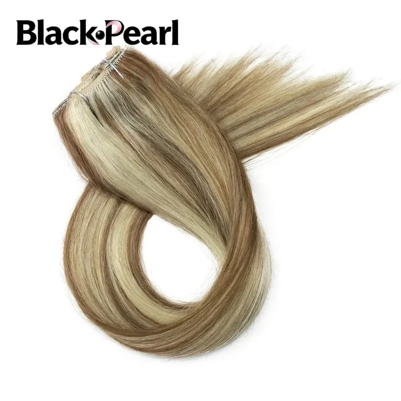 7PCS Clip in Human Hair Extensions 14-22 Inch Remy Double Weft Dark Brown to Chestnut Brown Ombre Invisible Seamless for Women