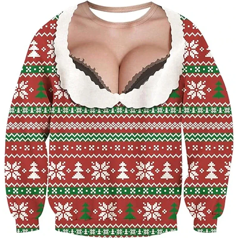Jul ful tröja Rolig 3D-utskrift muskelmönster tröjor för män Nytt mode tröja fest Cosplay kostym julklapp