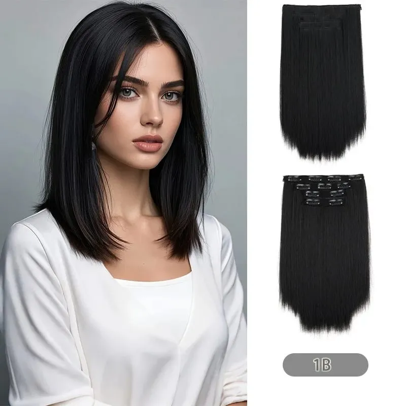 14Inch Synthetic 4Pcs/set Clips in Hair Extensions Straight Hairstyle Brown Blonde Hairpieces Heat Resistant Hair For Women — image 8