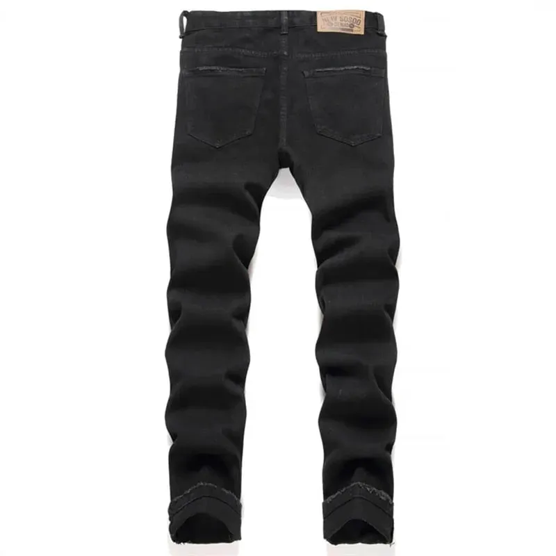 Autumn And Winter Retro Black Ripped Jeans Men'S Straight Leg Pants Pentagram Patch Casual Jeans Pants — image 2