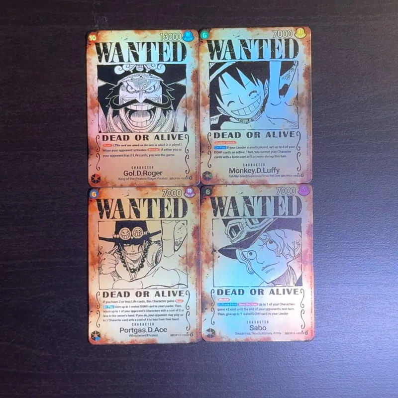One Piece TCG OPCG English OP13 Character Card Wanted Poster Roger Luffy Ace Sabo Textured Foil Card Anime Collectible Cards — image 6