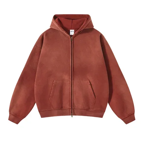 Moletom com capuz masculino com zíper, tie-dye lavado, cardigan duplo grande, solto, plus, gradiente de pelúcia, pulôveres com capuz para inverno — image 11