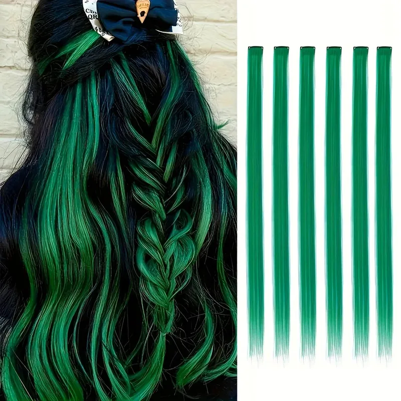Blue Hair Extensions Clip in 6 Pcs Colored Highlights Hair Extensions Synthetic 24 inch Rainbow Hairpieces Dress Party Birthday — image 8