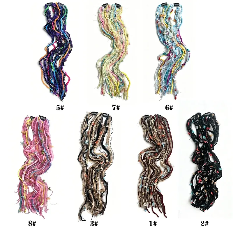 Synthetic Clip In Pastel Pink Macaron Faux Locs Hair Extensions Handmade Textured Straight With HairPieces For Women Daily Party — image 3