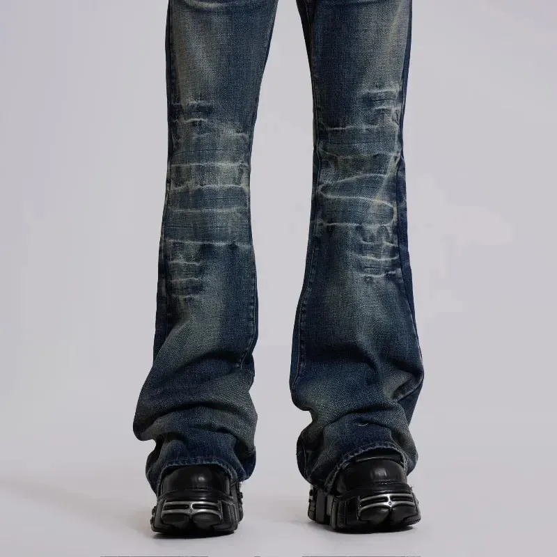 Y2K Mid Blue Flared Jeans Vintage Washed Men Women Bootcut Jeans Gothic High Street Unisex Streetwear Retro Baggy wide leg Pants — image 6