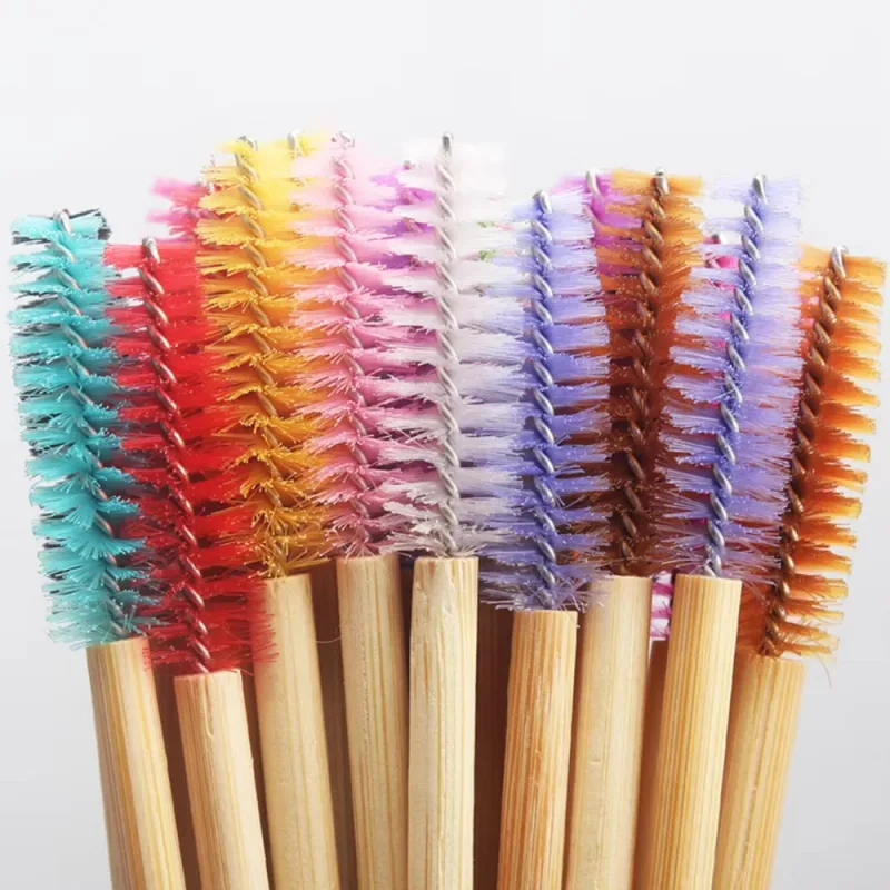 50Pcs Bamboo Handle Eyelash Brushes Mascara Wands Applicator Eye Lashes Extension Brush Eyebrow Spoolie Brushes Makeup Tool