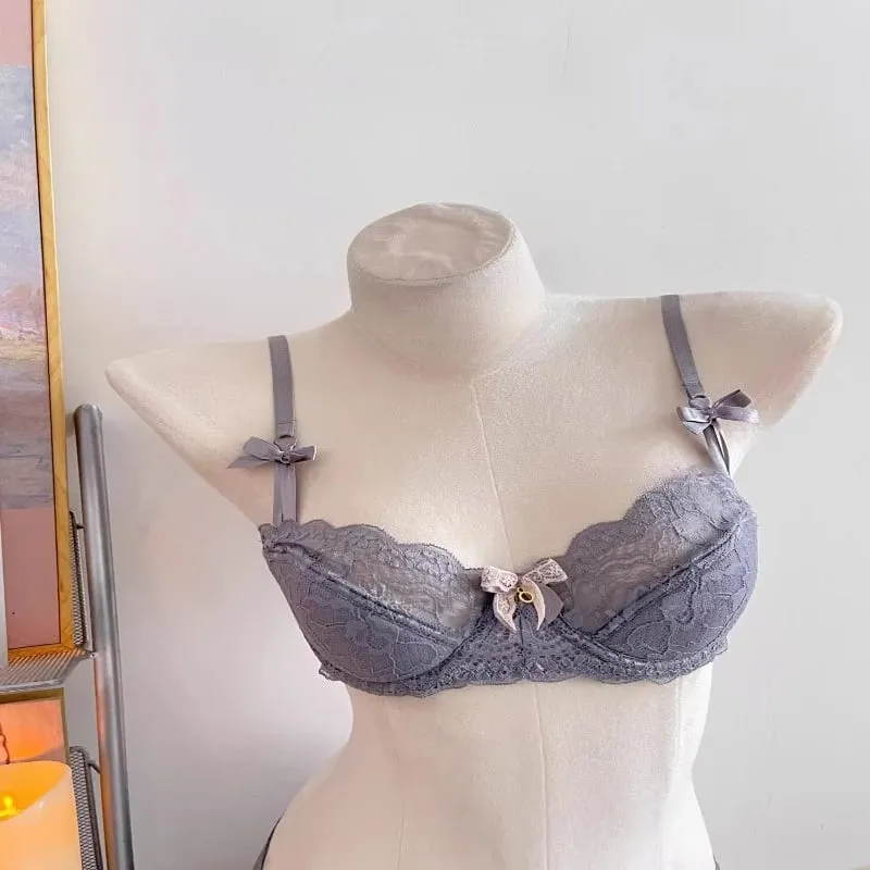 Elegant Lace Half Cup Bra Set Women Soft Underwire Gathered Thin Support Modest Exquisite Lace Comfort Lingerie Set 4 Colors 32- — image 13