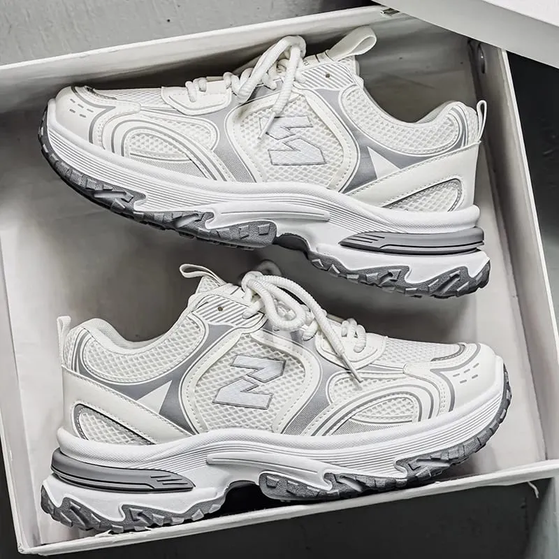 Men's Retro Chunky Dad Sneakers | Metallic Silver Platform Running Shoes